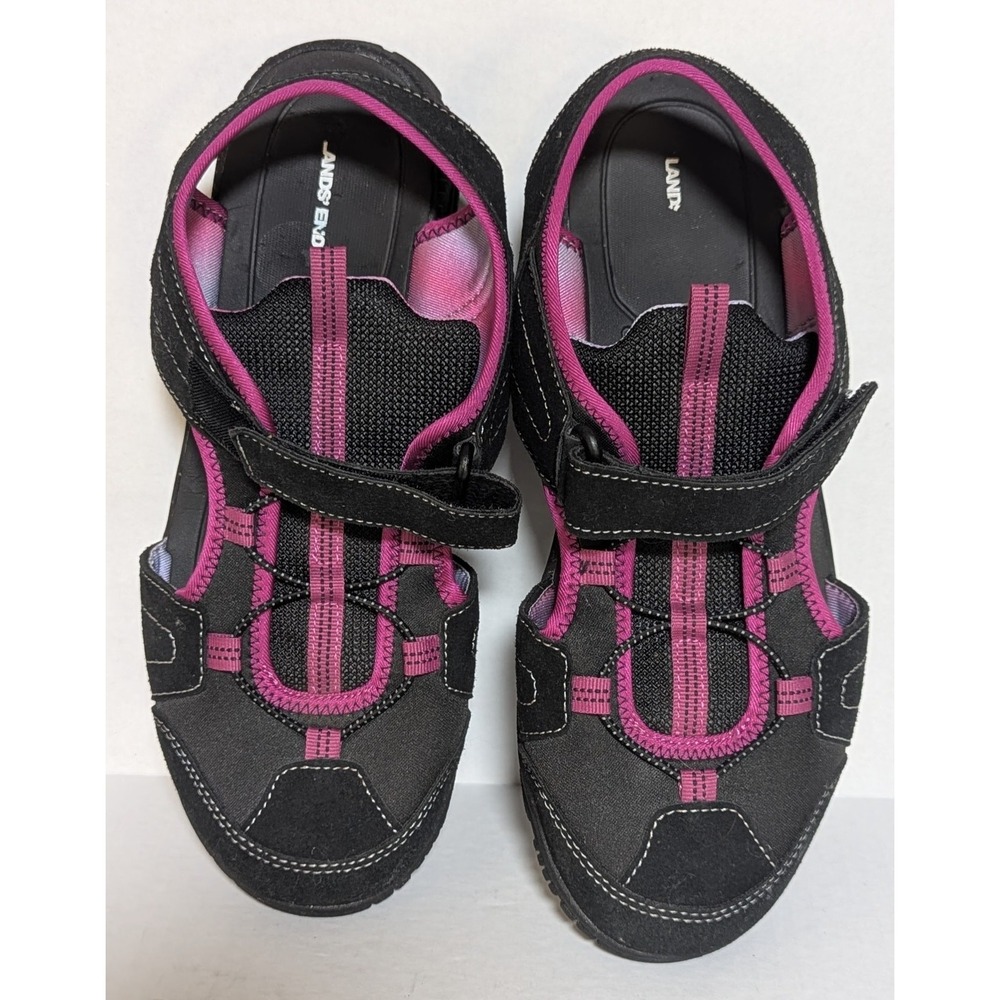 Lands End Women's ADJ Closed Toed Sport Sandals 10B Black & Pink Water Repellent